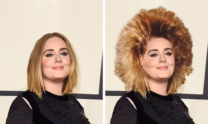 Adele như đội cả chiếc bờm ngựa trên đầu.