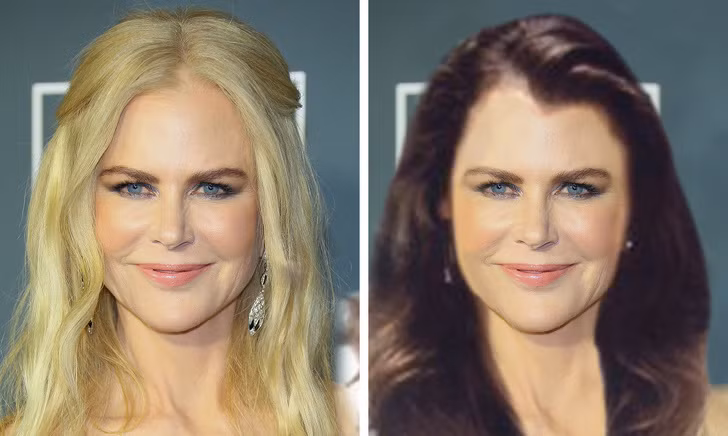 Nicole Kidman vẫn nữ tính với kiểu tóc màu trầm.
