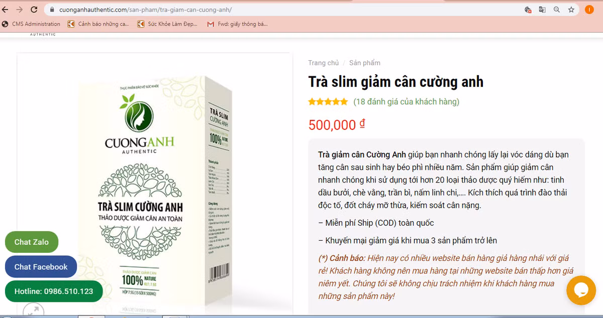 Trà giảm cân Cường Anh đầy sai phạm, còn dính chất cấm Sibutramine? Tra giam can Cuong Anh day sai pham, con dinh chat cam Sibutramine?