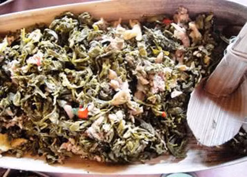 Lá mì: Người dân tộc Brâu ở làng Đăk Mế (xã Bờ Y, huyện Ngọc Hồi, Kon Tum) thường sử dụng lá mì vào những món ăn. Cách chế biến đơn giản nhất và ít tốn kém nhất chính là lá mì muối chua, mà phải chọn lá mì ta, chứ không phải loại mì lai, mì nhật lá to nhưng ăn độc và không có vị ngon. Món này dùng như dưa muối, cà muối.
