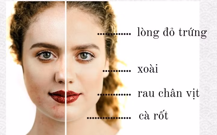 Da dầu: Mỹ phẩm chỉ tạm thời cứu bạn khỏi bóng nhờn do da dầu, trong khi chế độ ăn giàu vitamin A có thể làm giảm đáng kể mức độ dầu trên da. Bạn hãy ăn xoài, cà rốt, lòng đỏ trứng, quả mơ khô, rau bina và khoai lang...