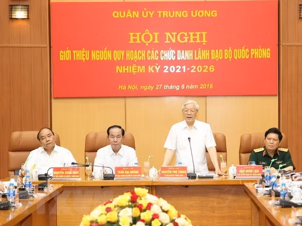 Tổng Bí thư Nguyễn Phú Trọng, Bí thư Quân ủy Trung ương phát biểu khai mạc Hội nghị. (Ảnh: Trí Dũng/TTXVN)