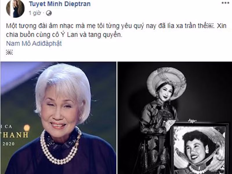 Ca sĩ Minh Tuyết, Hương Lan, Hồng Ngọc cũng bày tỏ sự thương tiếc danh ca Thái Thanh.