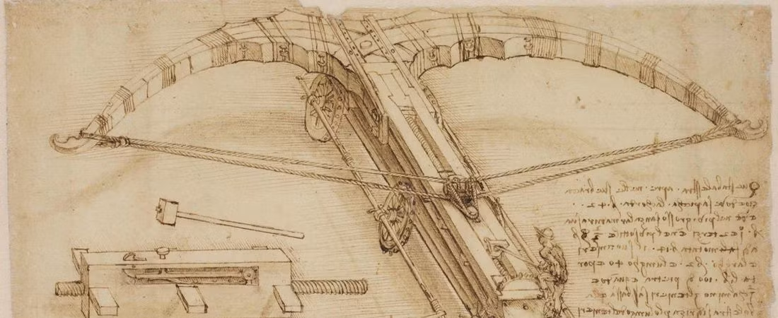 3. Leonardo Da Vinci - Chiếc nỏ khổng lồ: Leonardo thiết kế một cây nỏ dài 25m với mục đích chính là gây áp lực tâm lý cho đối thủ. Năm 2010, các nhà khoa học Mỹ đã hiện thực hóa ý tưởng này. (Ảnh:illagomaggiore.com)