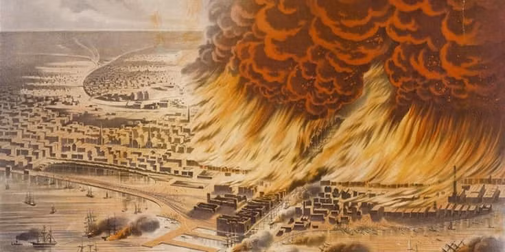 Năm 1871, một vụ hỏa hoạn kinh hoàng xảy ra ở thành phố Chicago, Mỹ. Do gặp gió bốc cao dữ dội nên lửa lan nhanh khủng khiếp. Chưa đầy nửa tiếng sau khi xảy ra đám cháy, Chicago đã chìm trong biển lửa. Theo ước tính, hơn 17.000 ngôi nhà ở trung tâm thành phố biến thành tro bụi và hơn 2.000 người tử vong vì cháy và vì bị giày xéo.