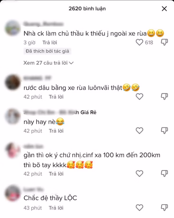 Phía dưới phần bình luận nhiều cư dân mạng đã tỏ ra lo lắng không biết khoảng cách hai nhà bao xa mà chú rể có thể sử dụng xe rùa để rước dâu.