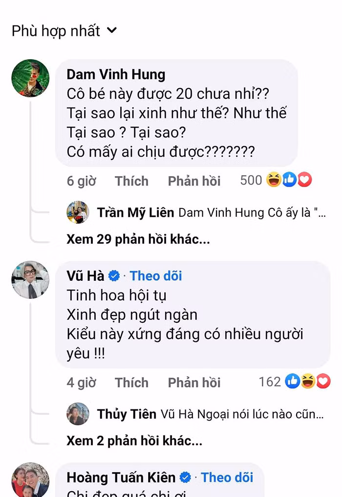 Sau khi Mỹ Tâm đăng loạt ảnh xinh đẹp của mình trước khi vào vị trí giám khảo Vietnam Idol 2023, nam ca sĩ Đàm Vĩnh Hưng đã vào dành lời khen ngợi hết lời: "Cô bé này được 20 chưa nhỉ? Tại sao lại xinh như thế? Tại sao? Tại sao? Có mấy ai chịu được?".