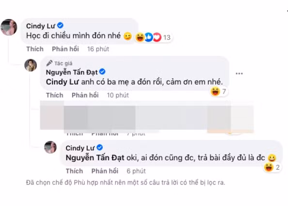 Theo đó, vợ cũ Hoài Lâm đã để lại lời bình luận dưới một bức ảnh mà Đạt G đăng tải mới đây: "Học đi chiều mình đón nhé" và Đạt G đáp lại: "Anh có ba mẹ anh đón rồi, cảm ơn em nhé".