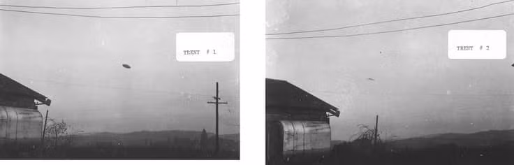 Ngày 11/5/1990, Paul và Evelyn Trent ở McMinnville, Oregon, Mỹ, tuyên bố nhìn thấy UFO ngay tại vườn. Trước đó, vợ của Trent là Evelyn đã thấy một vật thể lạ hình chiếc đĩa bằng kim loại màu bạc khi ra ngoài cho thỏ ăn. Sau đó, Paul dùng máy ảnh và chụp được hai bức ảnh trước khi vật thể lạ bí ẩn đó biến mất về phía tây.