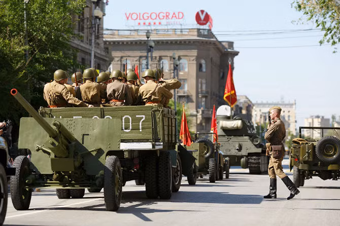 Hình ảnh diễu binh ở Volgograd.