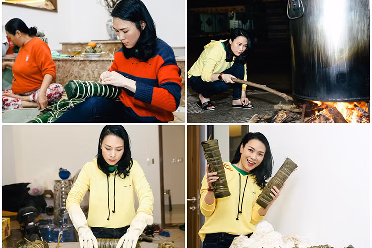 "Họa mi tóc nâu" được khen khéo tay gói bánh ngày Tết. Ảnh: FBNV