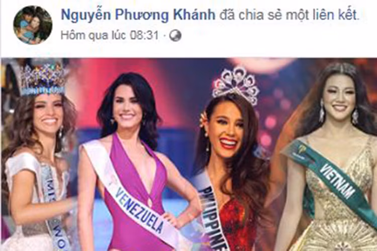 Phương Khánh chia sẻ bài viết tổng kết về 4 người đẹp đoạt vương miện ở 4 cuộc thi nhan sắc quốc tế lớn trong đó có Phương Khánh.