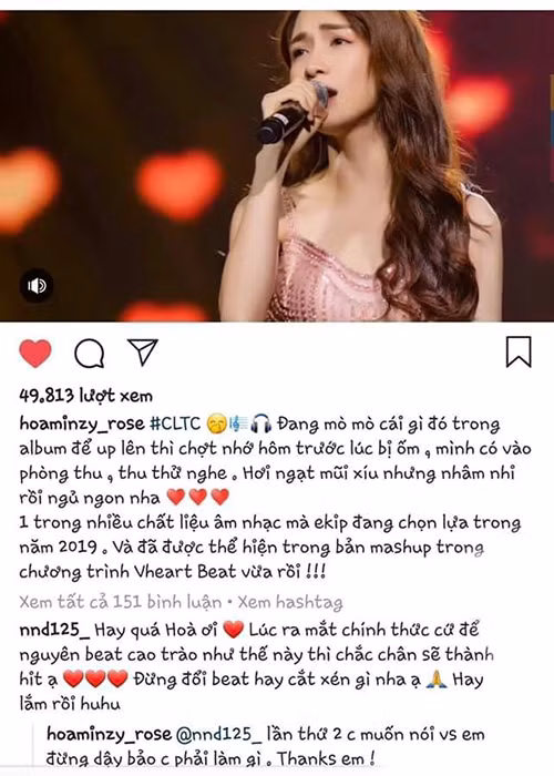 Gần đây, Hòa Minzy bất ngờ đáp trả fan gay gắt khi được khuyên không nên đổi beat nhạc để ca khúc trở thành hit. Bị dân mạng chỉ trích, nữ ca sĩ đã khóa trang cá nhân Facebook lẫn Instagram. Ảnh: Zing