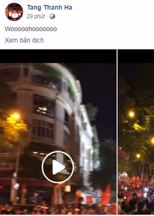 Sau khi xem trận chung kết AFF Cup 2018, vợ chồng Tăng Thanh Hà - Louis Nguyễn cũng đi bão cùng người dân.