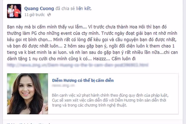 Năm 2014, vào thời điểm Diễm Hương vướng scandal đã kết hôn, người đẹp bị quản lý của Quang Hà tố vô ơn. Ảnh: Đời sống pháp luật