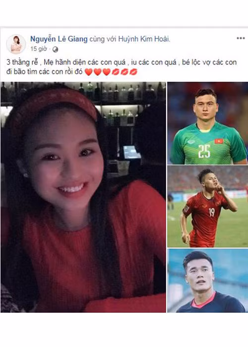 Lê Giang lại hài hước chia sẻ Đặng Văn Lâm, Bùi Tiến Dũng và Quang Hải là con rể của cô.