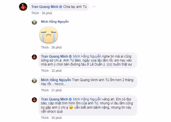 BTV Quang Minh bàng hoàng trước tin nghệ sĩ Anh Tú qua đời. Trước đây, Quang Minh thường qua nhà cố nghệ sĩ chơi.