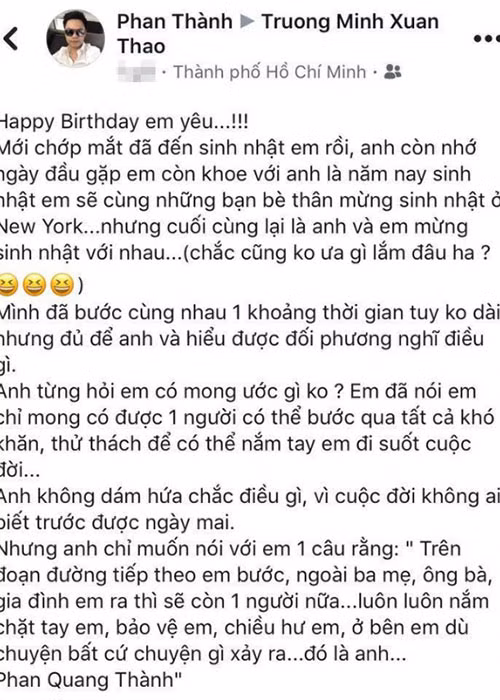 Vào ngày sinh nhật Xuân Thảo, Phan Thành viết lời mật ngọt dành cho bạn gái tin đồn. Ảnh: Vietnamnet