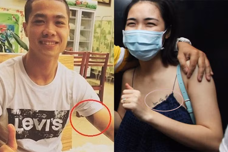 Tháng 9/2015, Công Phượng để lộ hình xăm trên cánh tay hình bông hoa hồng - biệt danh của Hòa Minzy. Còn nữ ca sĩ lại có hình xăm tên của Công Phượng ở phần ngực trái của mình. Trước những bằng chứng là một cặp, cả hai không thừa nhận hẹn hò mà tiếp tục úp mở. Ảnh: Dân Việt