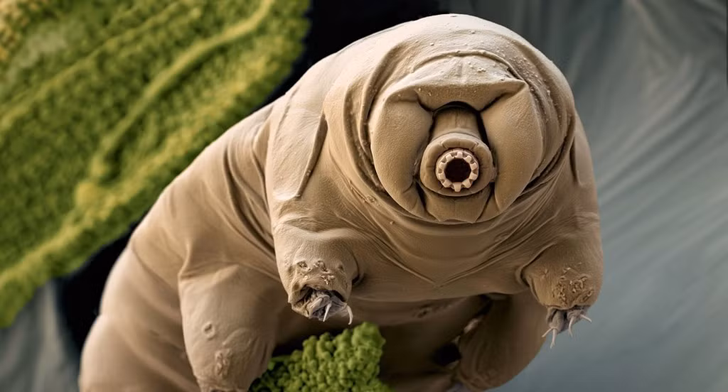 Gấu nước, tên gọi phổ biến của ngành động vật Tardigrada, các sinh vật nhỏ bé, sống trong nước, thuộc nhóm các động vật có kích thước hiển vi có tám chân. Gấu nước thuộc về ngành Tardigrada, một phần của siêu ngành Ecdysozoa. Chúng là động vật không xương sống có thể sống trong điều kiện rất khắc nghiệt. Có thể đi vào trạng thái dừng hoạt động mà không cần ăn uống gì cả, trạng thái này cho phép chúng sống sót trong điều kiện cực lạnh hoặc cực nóng, bức xạ nhiều và thậm chí cả môi trường chân không của không gian. Nguồn: Lolwot