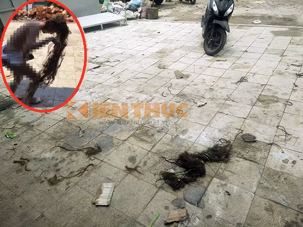 Hình ảnh tóc của nạn nhân vẫn còn rơi vãi ở hiện trường sáng ngày 13/7.