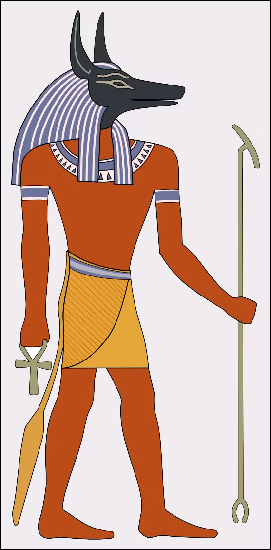 Điển hình là thần Anubis, vị thần chết quyền lực trong tôn giáo Ai Cập, được mô tả mang hình hài một người đàn ông có đầu chó rừng.