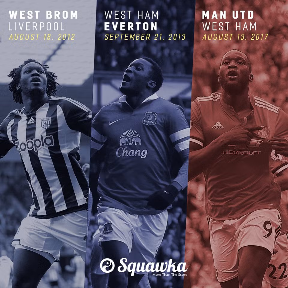 Tối 13/8, MU mở màn Ngoại hạng Anh bằng trận thắng đậm 4-0, trong đó tân binh Lukaku ghi cả 2 bàn đầu tiên. Tính đến lúc này, Lukaku ghi bàn ở trận ra mắt Premier League trong màu áo 3 đội bóng MU, West Brom và Everton.