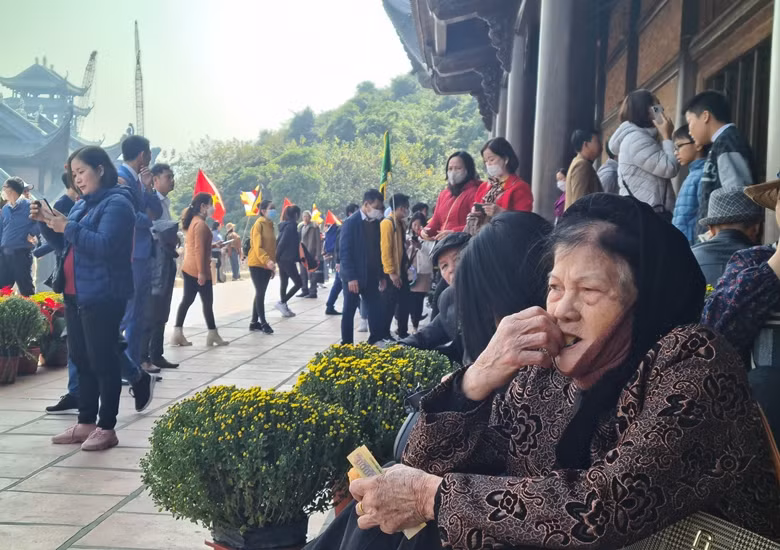 Nhiều người già cũng được con cháu, gia đình đưa đến chùa Tam Chúc lễ Phật và du Xuân.