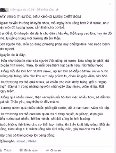 Su that ve tin don uong nhieu nuoc se chet som