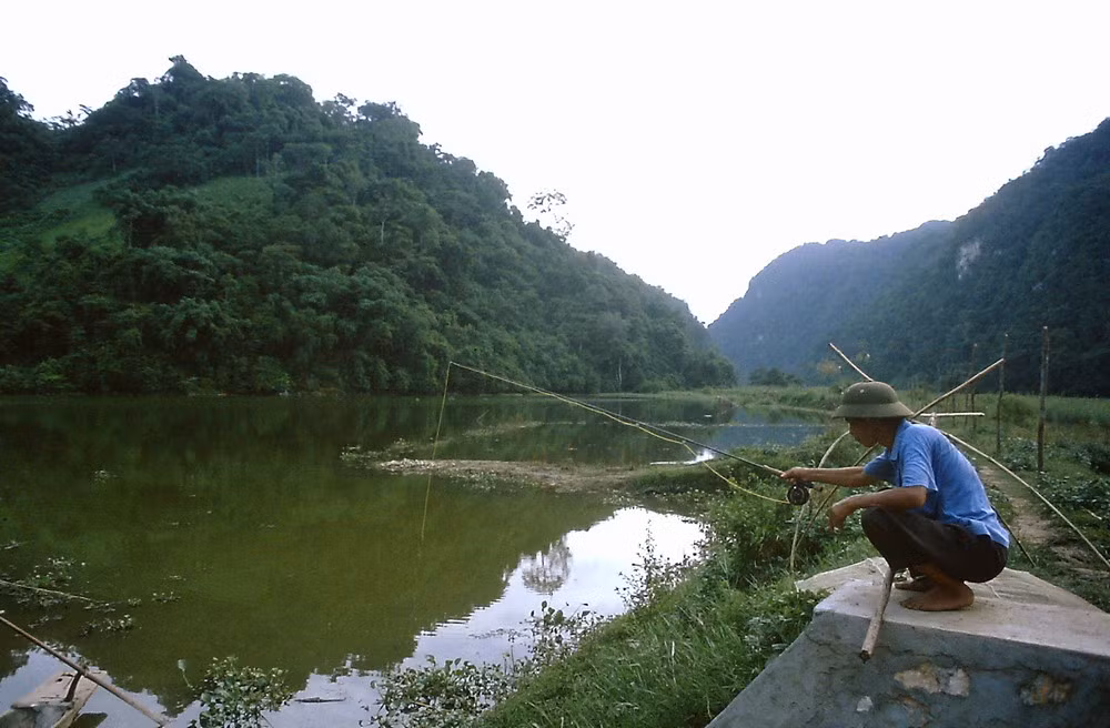 Câu cá ở hồ Ba Bể.