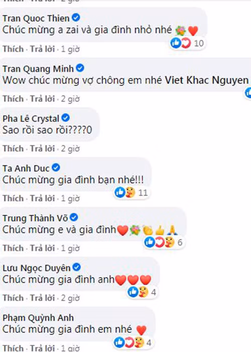 Đông đảo nghệ sĩ gửi lời chúc mừng đến cặp đôi Khắc Việt -Thanh Thảo.