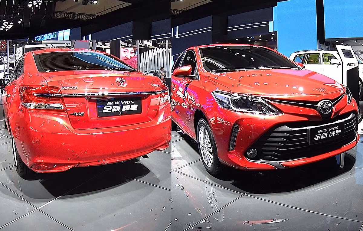 Không có nhiều sự khác biệt, tổng thể thiết kế của Vios 2017 khá giống với phiên bản từng trình làng tại Triển lãm ô tô quốc tế Bắc Kinh 2016. Trong đó, phần đầu xe tái thiết kế, dễ dàng nhận thấy ở bộ lưới tản nhiệt lớn, đi kèm là các thanh ngang mạ crôm sáng, cụm đèn pha LED chiếu sáng ban ngày.