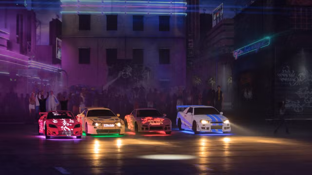 Nissan R34 GT-R, Toyota Supra, Honda S2000 và Mazda RX-7 được độ hệ thống đèn LED độc đáo trong phân cảnh tại Miami.
