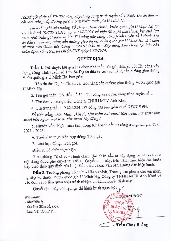 Ca Mau: Goi thau hon 20 ty o Vuon quoc gia U Minh Ha da co chu
