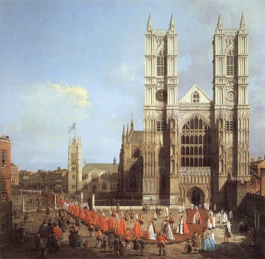 Tu viện Westminster Abbey ở thủ đô London trong bức tranh vẽ năm 1749. Đây là một trong những công trình lâu đời nhất và quan trọng nhất ở London.