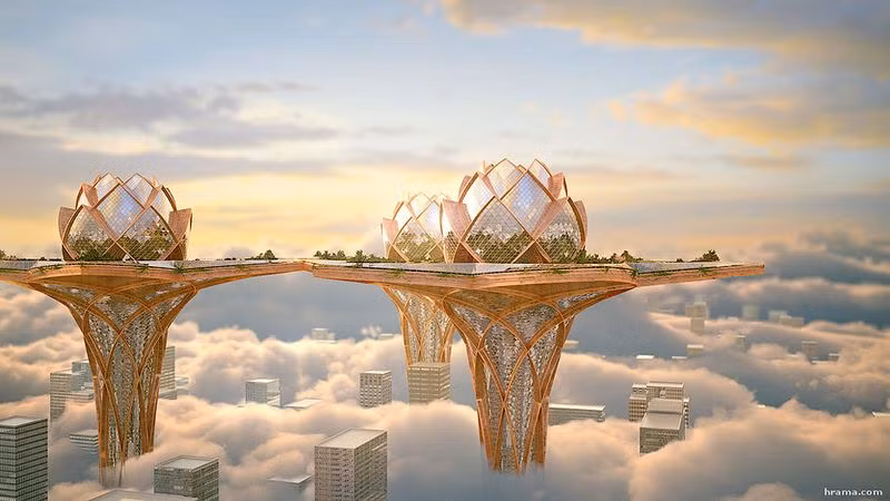 Theo thiết kế của kiến trúc sư Tsvetan Toshkov, phần nhụy sen là những mảng xanh công viên nặng yếu tố môi trường sống. Phần lá sen mở được thiết kế nhiều phía như thể chắn gió và khói bụi.