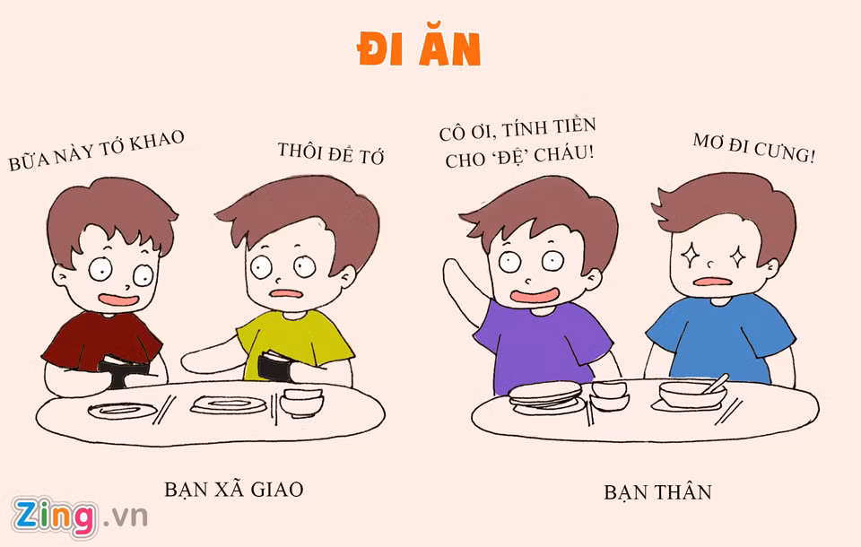 Bạn bè bình thường rủ nhau đi ăn thường tranh nhau trả tiền, rồi cuối cùng "campuchia" vì không ai nhường ai. Đùn đẩy đối phương trả tiền là cách bạn thân áp dụng triệt để khi đi ăn chung.