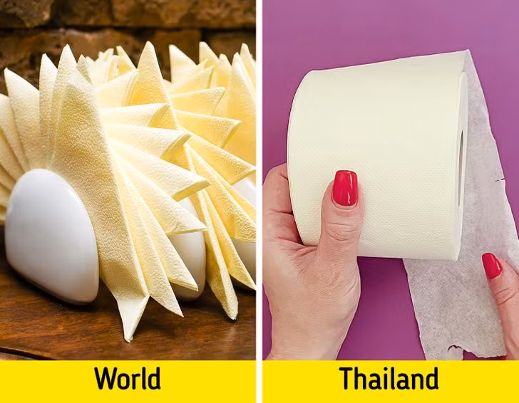 Người Thái Lan dùng giấy vệ sinh thay cho khăn. Họ sử dụng nó để lau mọi thứ như bàn làm việc và thậm chí là lau mặt.