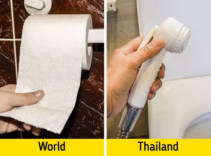 Theo BrightSide, hầu hết nhà vệ sinh ở Thái Lan có vòi xịt, thay vì giấy vệ sinh.