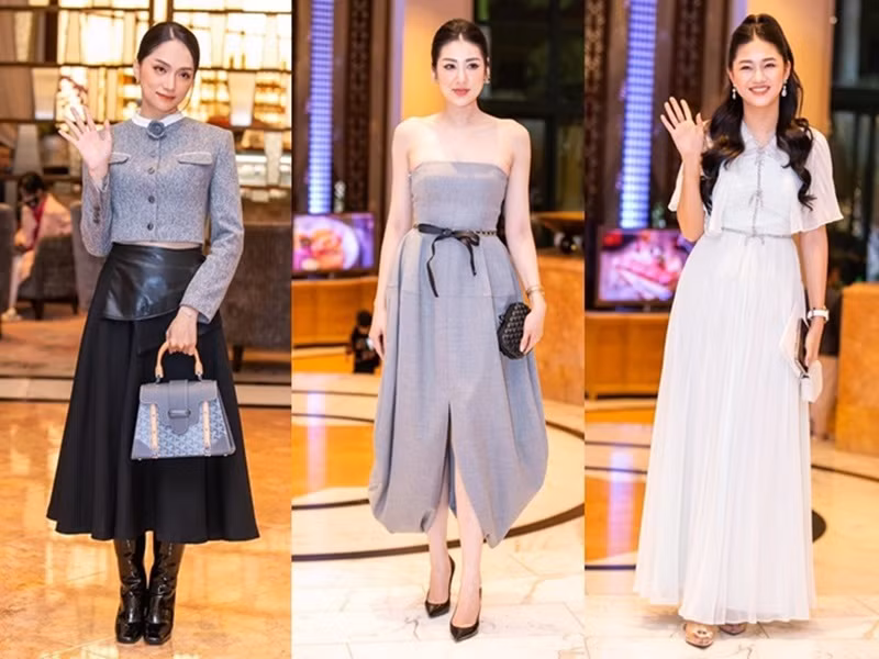Hương Giang Idol, Á hậu Tú Anh, Á hậu Thanh Tú đến chúc mừng cặp đôi Phương Nga - Bình An. Ảnh: Người đưa tin