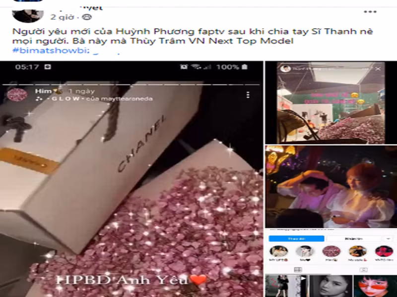 Không lâu sau khi chia tay Sĩ Thanh, Huỳnh Phương vướng nghi vấn hẹn hò Thùy Trâm Next Top. Cư dân mạng phát hiện ra, bó hoa và quà hàng hiệu Chanel Thùy Trâm tặng sinh nhật "anh yêu" giống hệt bó hoa và quà sinh nhật mà Huỳnh Phương được tặng. Hơn nữa, Thùy Trâm còn đăng ảnh tiệc tùng thân mật với một chàng trai giống Huỳnh Phương. Ảnh chụp màn hình nhóm Bí mật showbiz.
