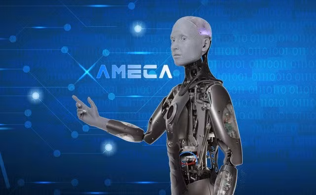 Thậm chí, Ameca có thể chớp mắt và những người sáng tạo ra nó đang nỗ lực để làm cho Ameca có thể đi bộ trong tương lai gần.Ảnh: @WIRED Middle East.