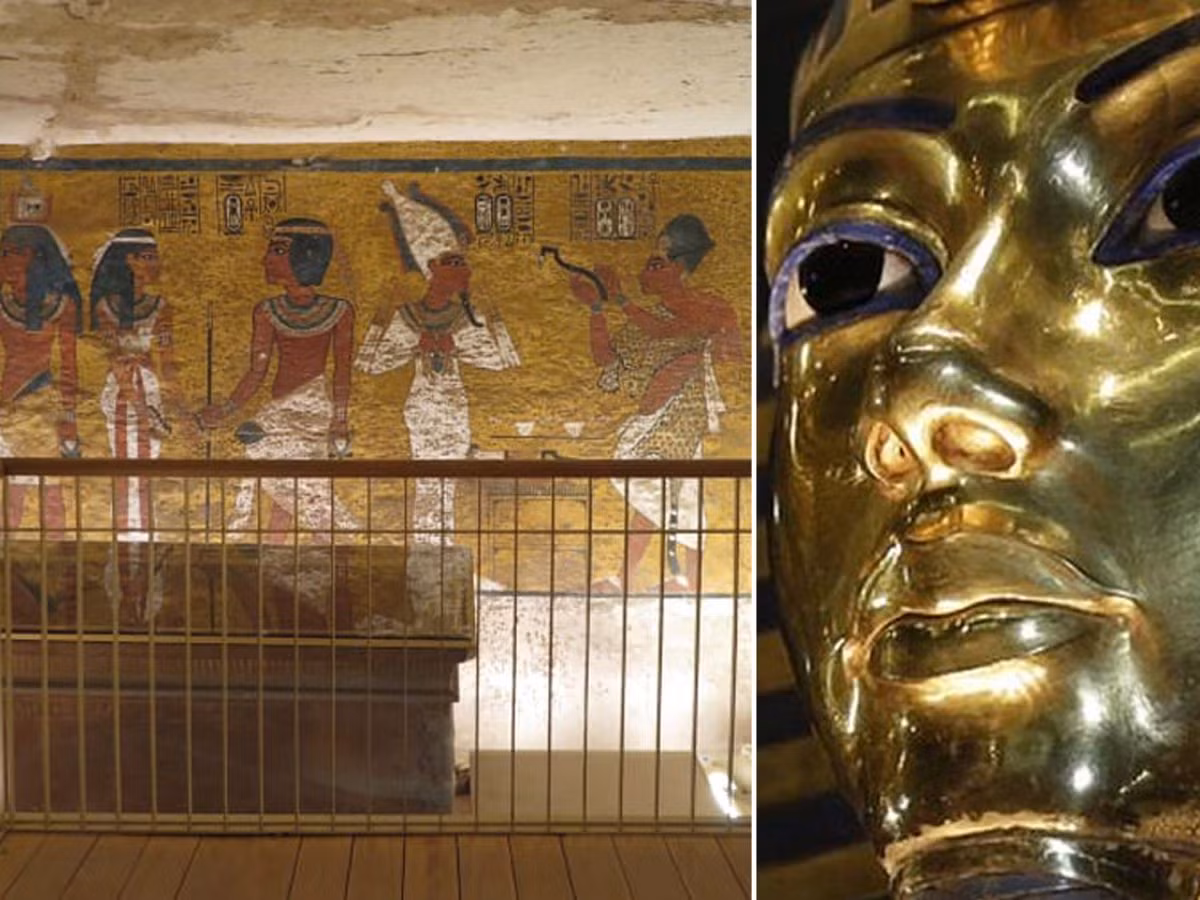 Còn cây gậy gỗ được đặt gần đầu của pharaoh, cũng có thể đóng vai trò thiết yếu trong trạng thái thức tỉnh mang tính biểu tượng của Tutankhamun. Ảnh: @9News.