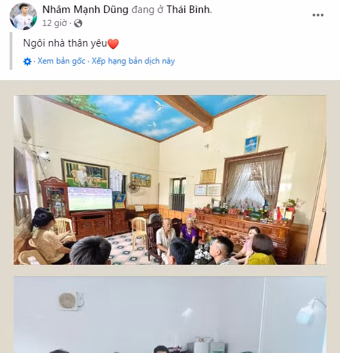 Đăng tải hình ảnh bữa cơm gia đình, đáng chú ý nhất là còn có cả sự góp mặt của Quế Linh - bạn gái Nhâm Mạnh Dũng. Có thể nói đây là lần đầu tiên chân sút Thái Bình công khai ảnh có mặt người yêu trên trang cá nhân.