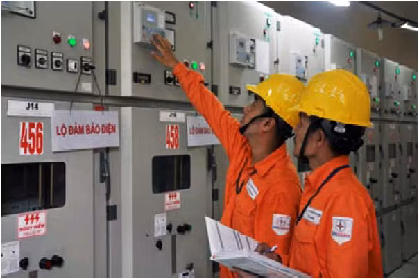 Nhân viện ngành điện đang kiểm tra lộ đảm bảo điện.