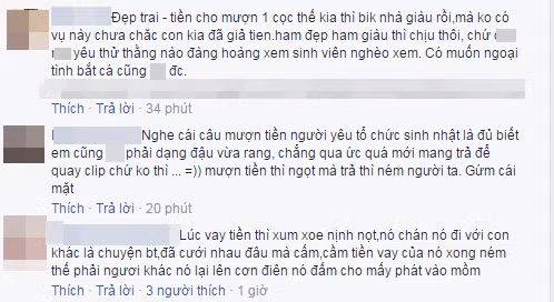 Một tài khoản khác cũng lên tiếng cho rằng, cô bạn gái trên cũng không phải dạng vừa khi thoải mái mượn tiền người yêu tổ chức sinh nhật, lúc vay tiền thì xun xoe nịnh nọt, chưa cưới nhau đã cầm tiền của bạn trai, giờ lại ném tiền của người ta... Dù người trong cuộc vẫn chưa lên tiếng về clip bắt cá 2 tay bị bạn gái bóc "phốt" nhưng câu chuyện vẫn đang trở thành chủ đề bàn tán xôn xao của dân mạng trong vài giờ qua. Ảnh trong bài: Beat.vn