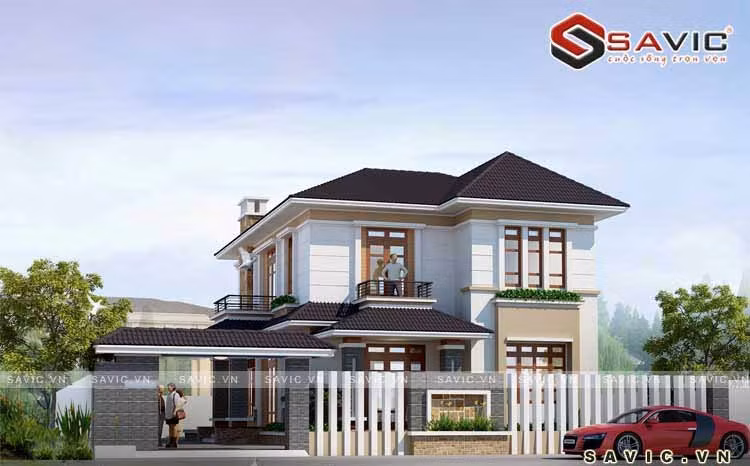 Biệt thự có hệ thống cửa kính gỗ mang tới cảm giác bề thế mà vẫn không bị cũ đi theo thời gian. Ngoài ra, cửa kính có thể lấy ánh sáng tự nhiên cho các căn phòng bên trong. Thiết kế hàng rào đơn giản và thưa, mang đến sự thông thoáng cho không gian và người bên ngoài có thể nhìn thấy ngoại thất công trình bên trong hàng rào.