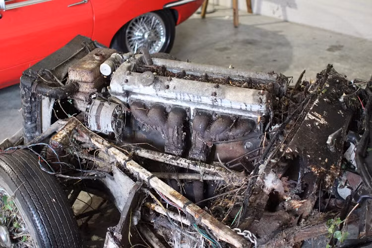 Động cơ của xe tuy đã bị gỉ nhưng vẫn có thể sử dụng được. Chiếc Jaguar E-Type sau đó đã được giao vào tay công ty chuyên phục chế xe cổ mang tên E-Type UK. Qua kiểm tra số máy, các chuyên gia của E-Type UK xác định chiếc xe này thuộc phiên bản Series 13.2 với số lượng đúng 5.830 chiếc xuất xưởng.