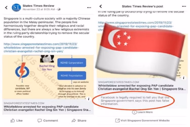 Facebook phai dinh chinh tin gia theo lenh chinh phu Singapore