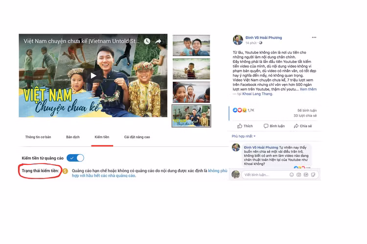 Tai sao YouTuber Khoai Lang Thang bi tat kiem tien?